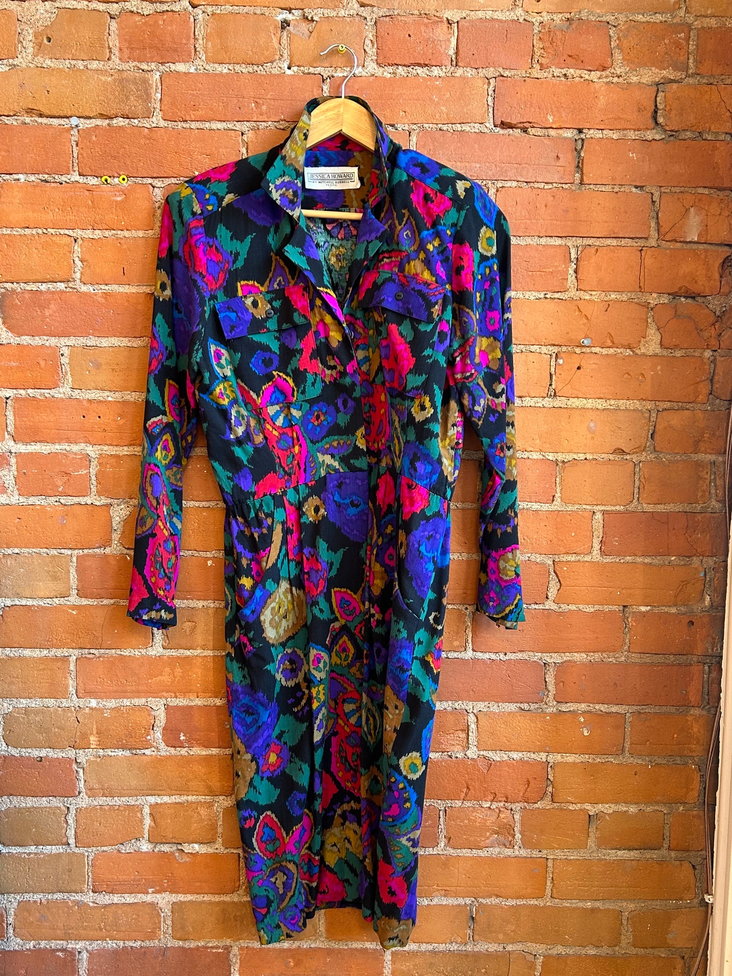 80's Multicolour Button-Up Dress