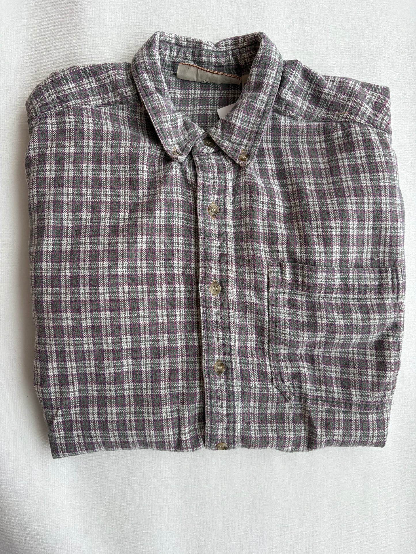 Pink Green & Grey Plaid Cotton Button-Down