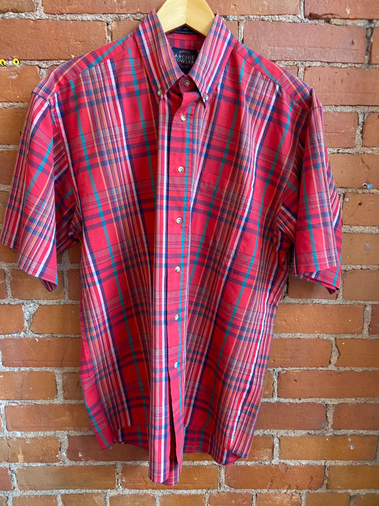 Red Plaid Short-Sleeve Button-Down