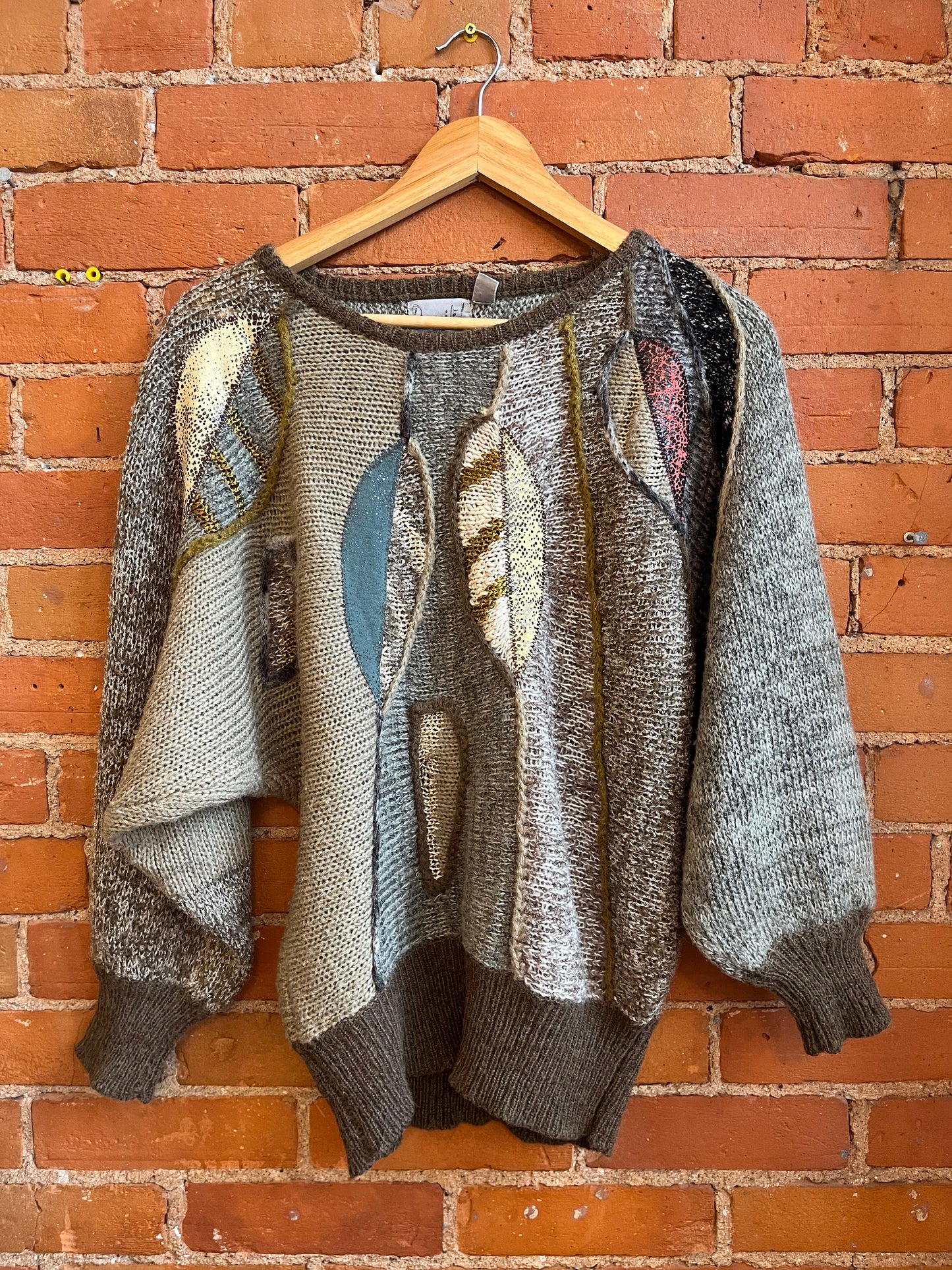 80’s Wool Leaf Print Bat Wing Sweater