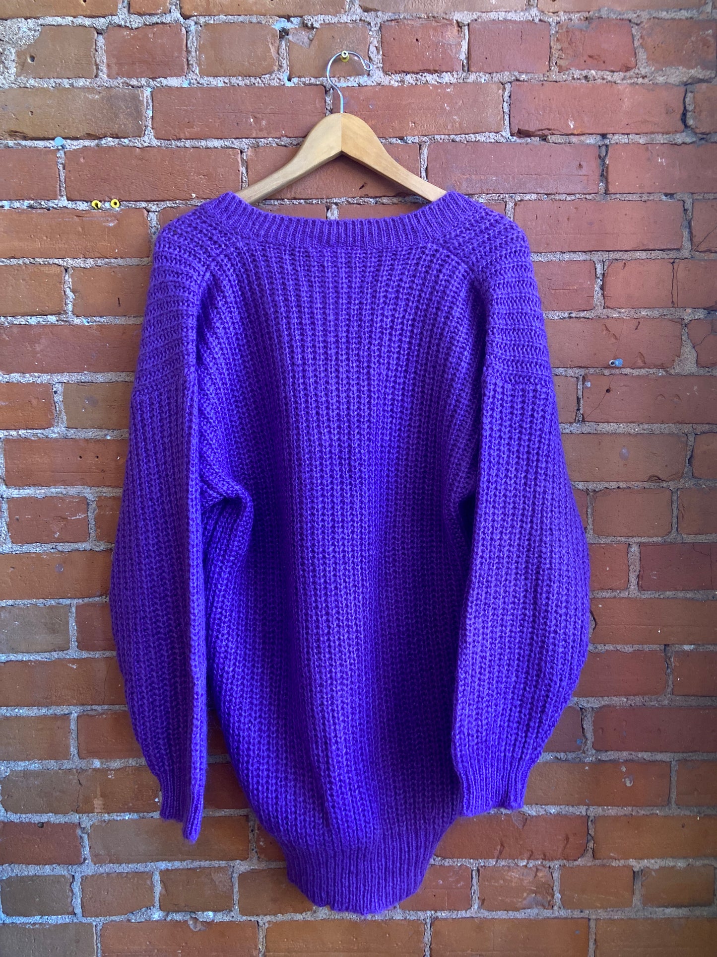 1980s Fiction Purple V-Neck Sweater Dress