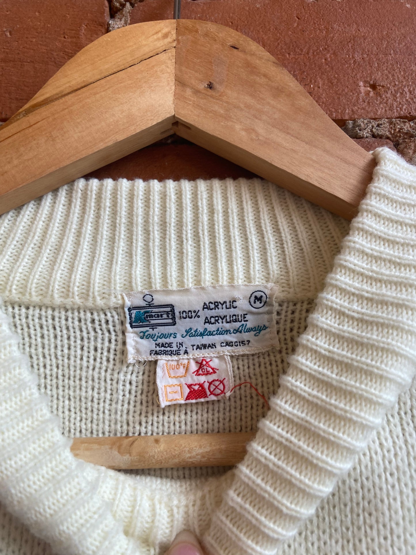 1970s Kmart Cream Sweater With Red and Blue Fairisle Pattern