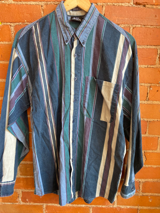 Navy Cotton Striped Button-Down