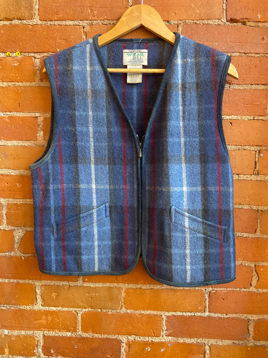Plaid Wool Blend Zip Up Vest