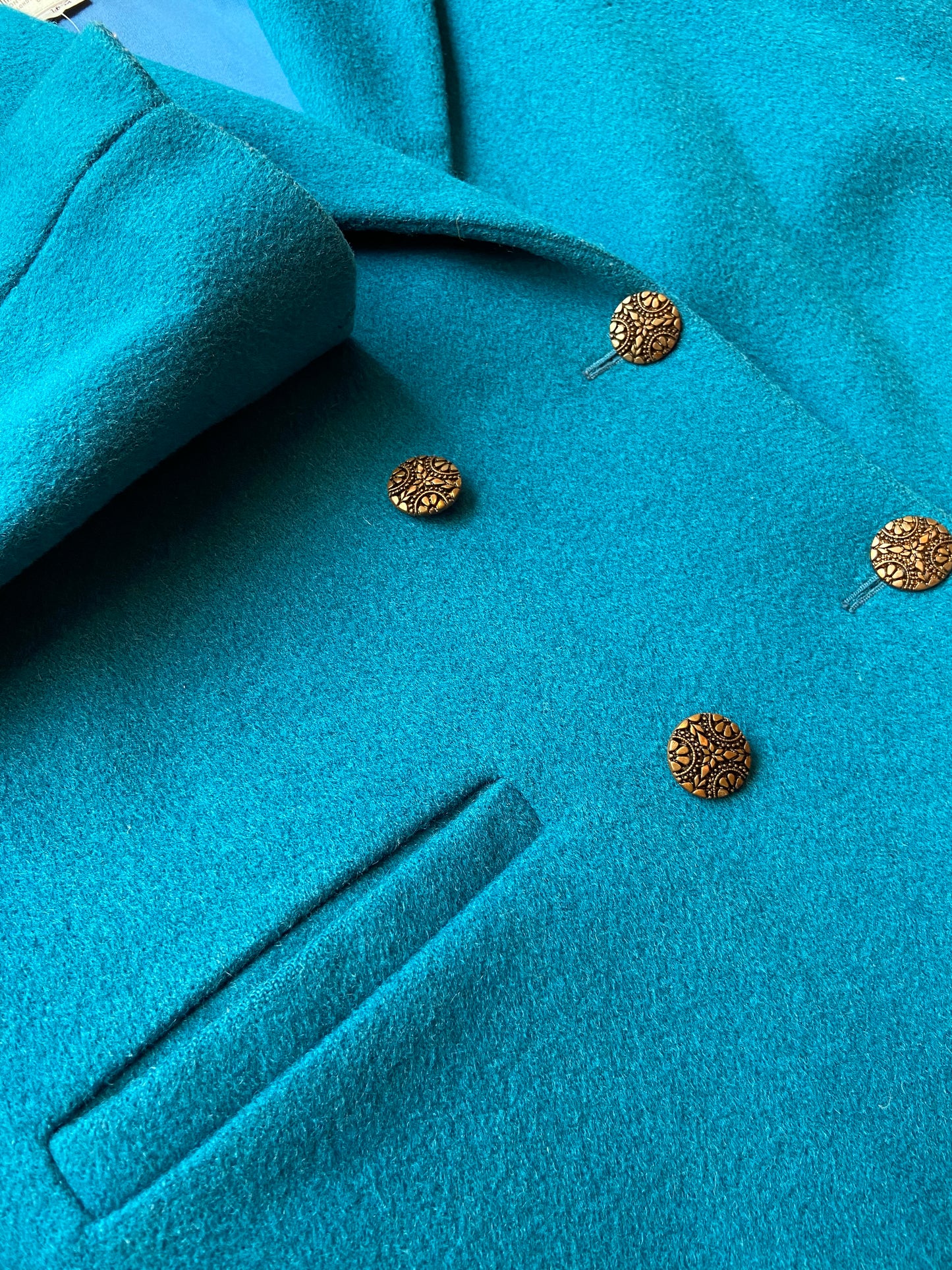 Teal Double-Breasted Wool Coat