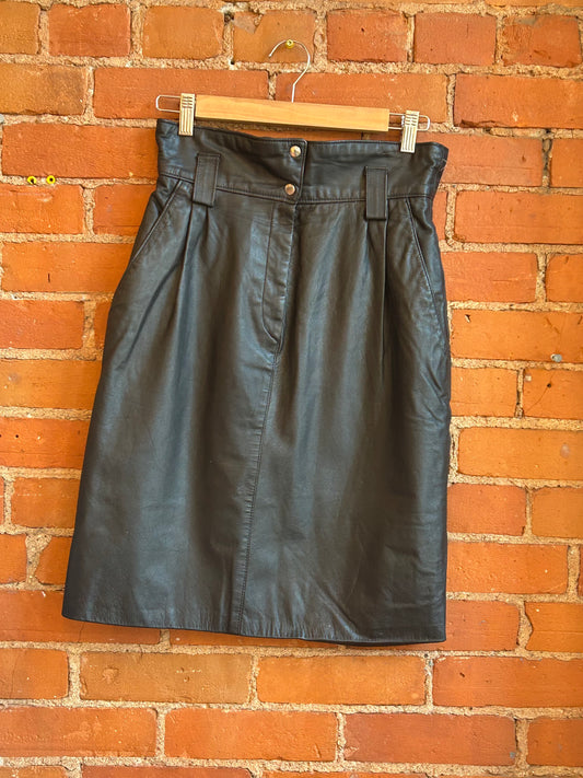 80's Black Leather Skirt