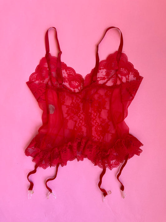 Red Hot Lace Top With Garter Straps