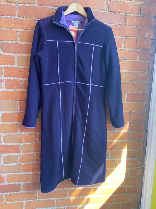 Y2K Banana Cafe Purple Longline Fleece Jacket