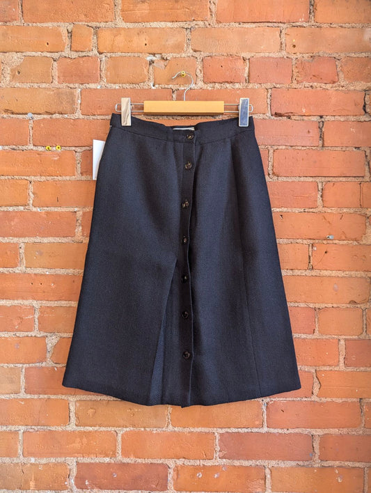 1980s Miss Renfrew Black Button Front Wool Skirt