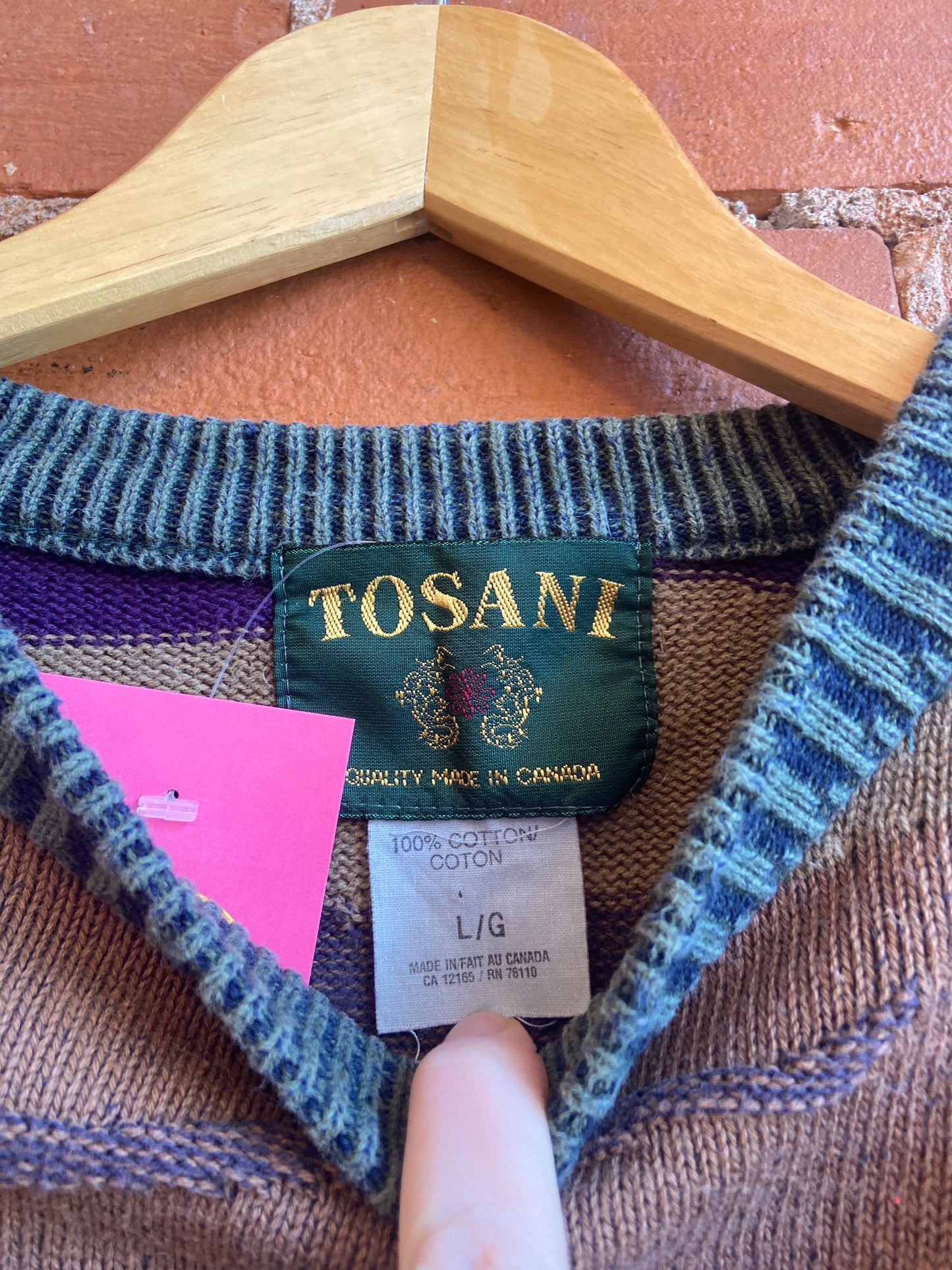 1990s Toscani Colourful Abstract Textured Knit Sweater