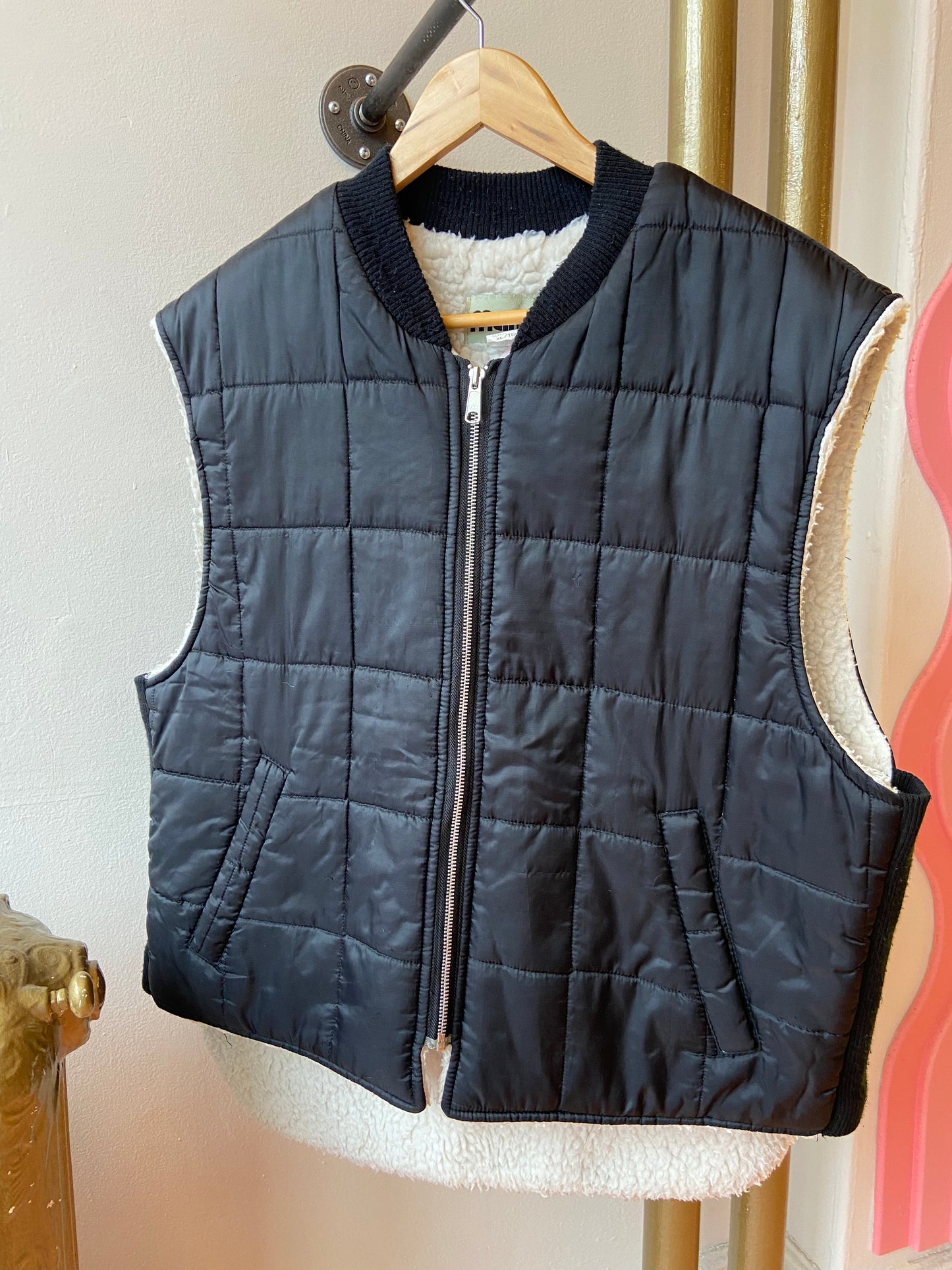 Black Quilted Sherpa-Lined Vest