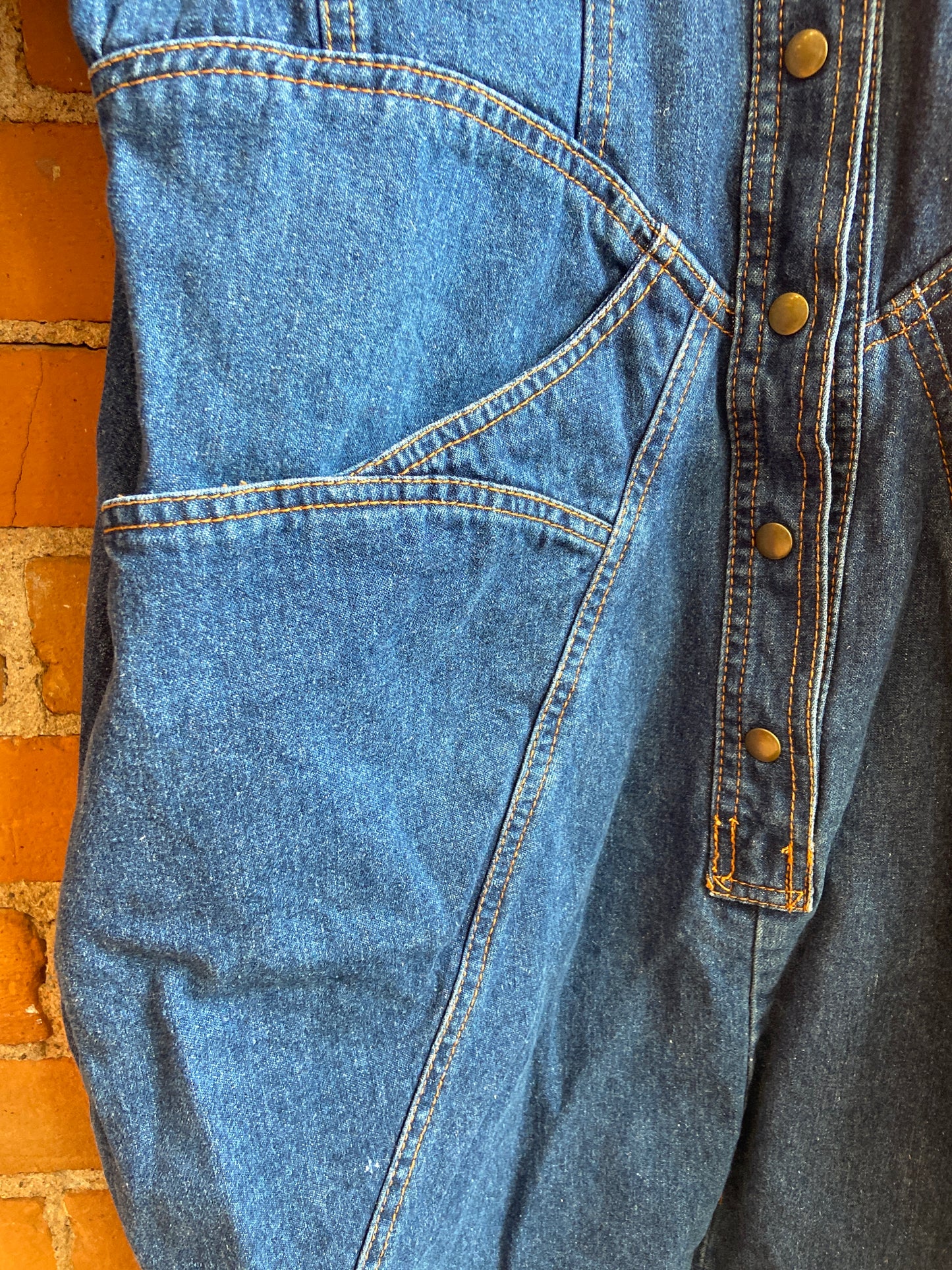 1980s 19th Avenue Dark Wash Snap Front Denim Midi Dress With Shoulder Pads