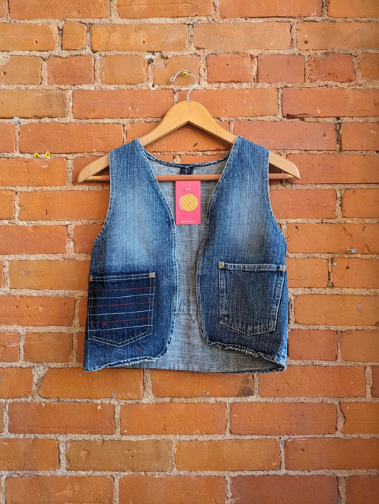 1990s Bugle Boy Cropped Denim Vest