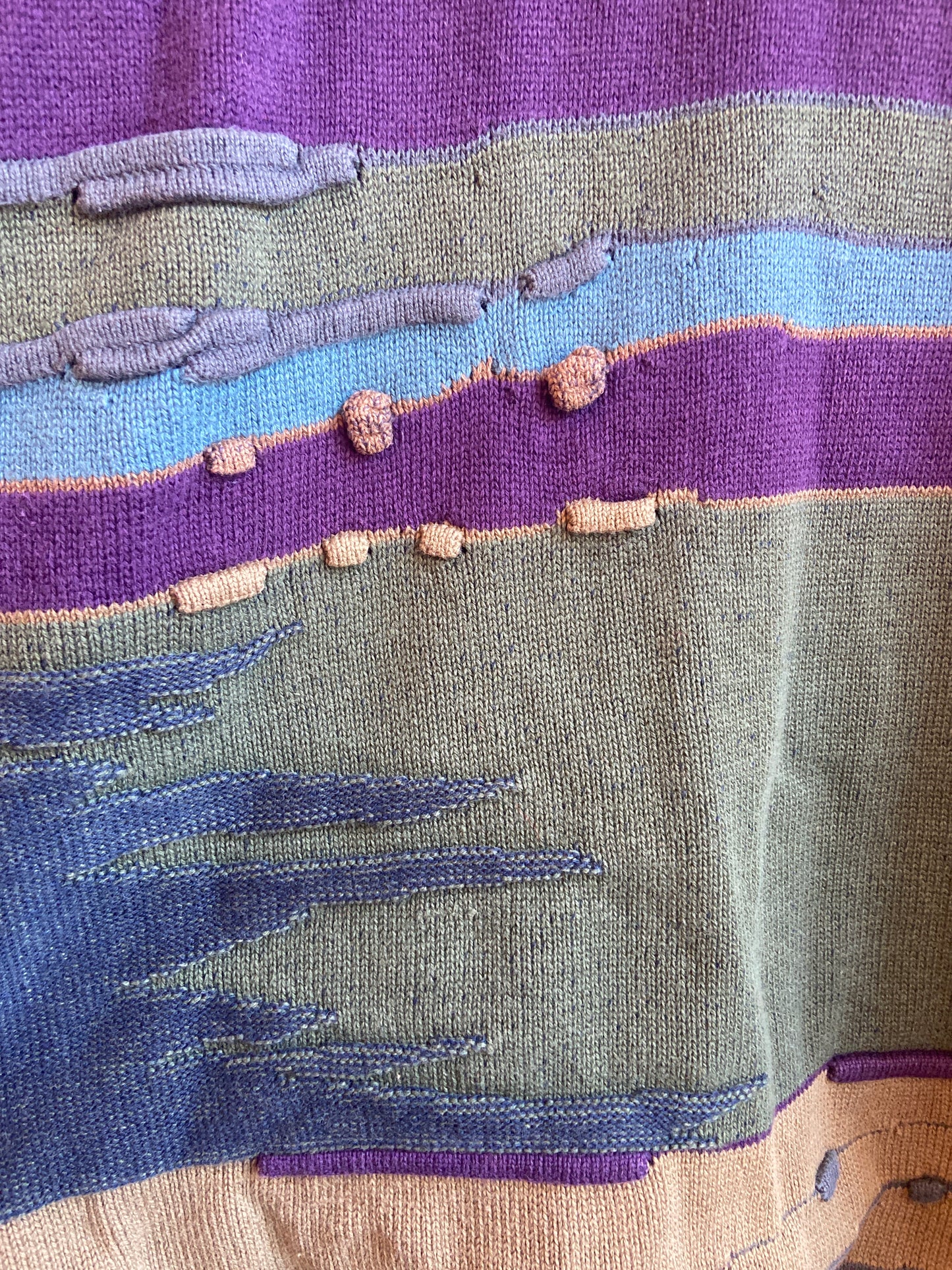 1990s Toscani Colourful Abstract Textured Knit Sweater