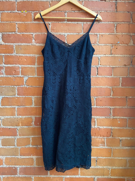 1990s Pelican Cove Black Crochet Dress