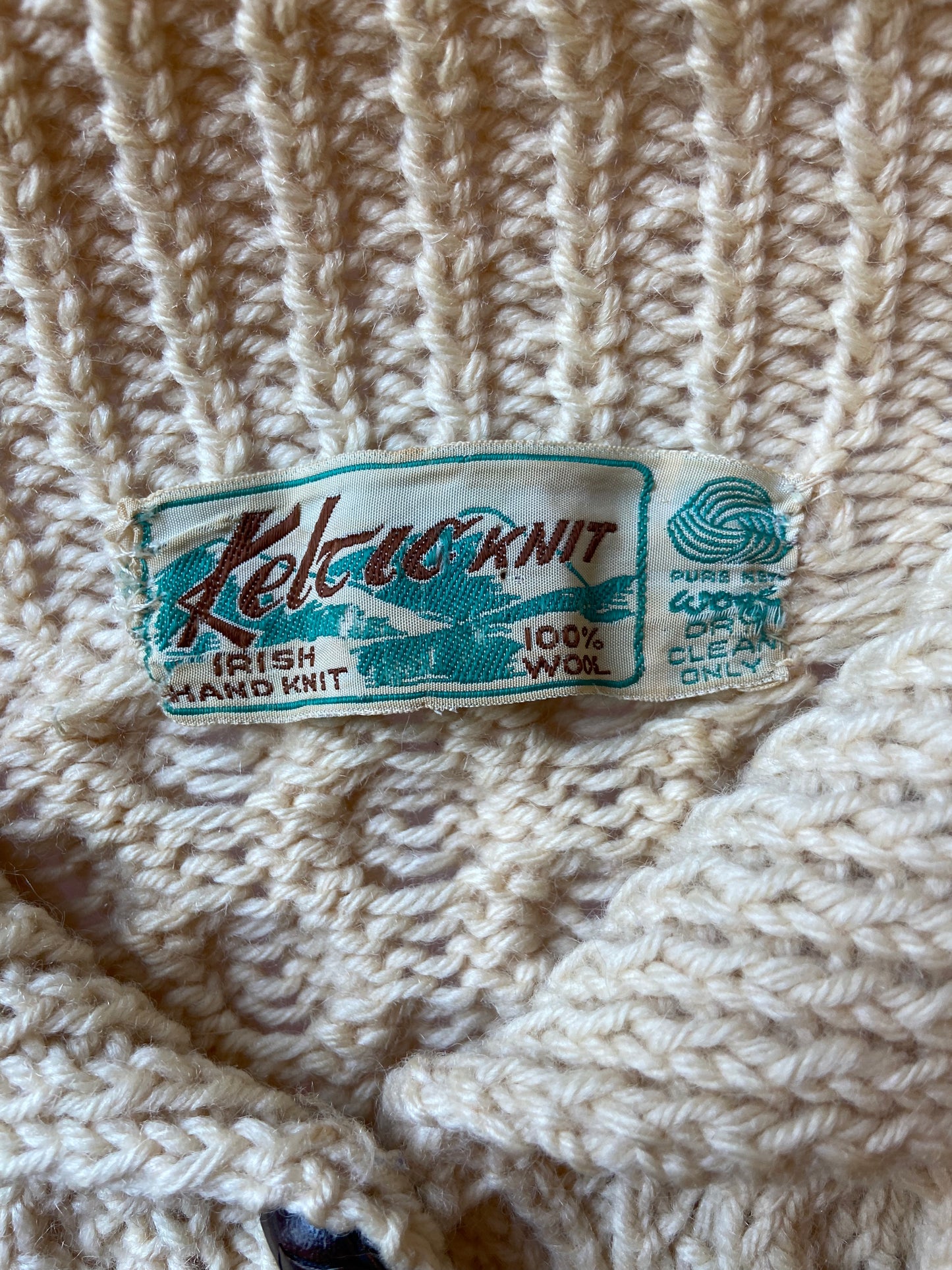 Keltic Knit Cream Wool Cardigan
