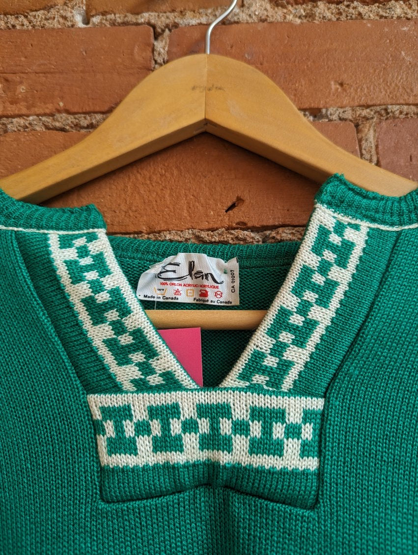 1970s Elan Green and White Sweater