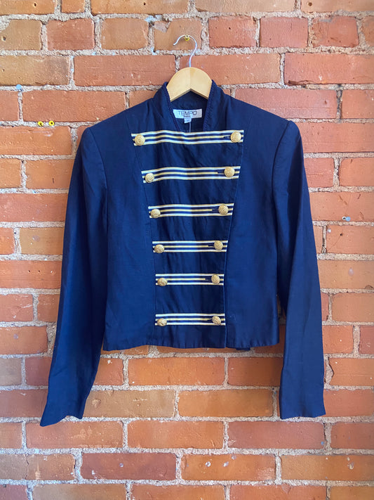 1990s Tempo Paris Navy Blue Cropped Military Style Jacket