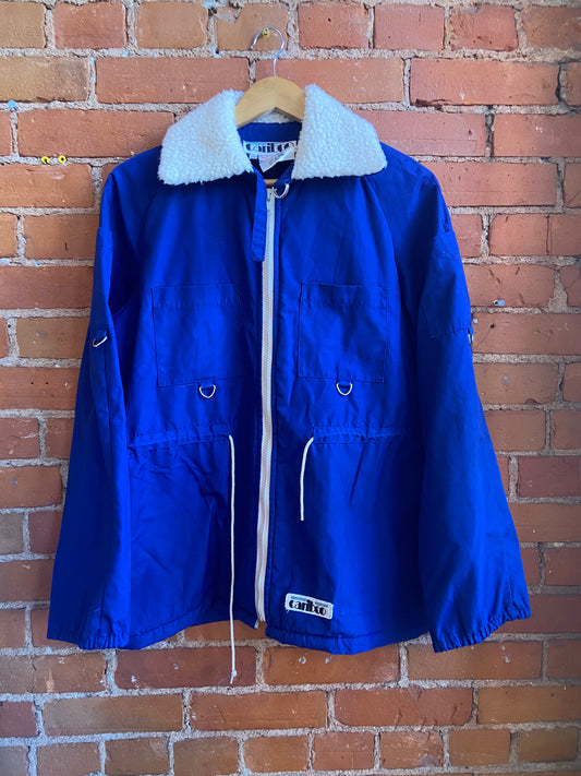 1980s Cariboo Blue Utility Jacket With Faux Sherpa Collar