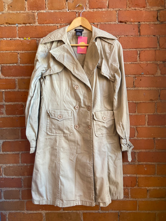 Y2K Seduction Tan Double-Breasted Longline Trenchcoat