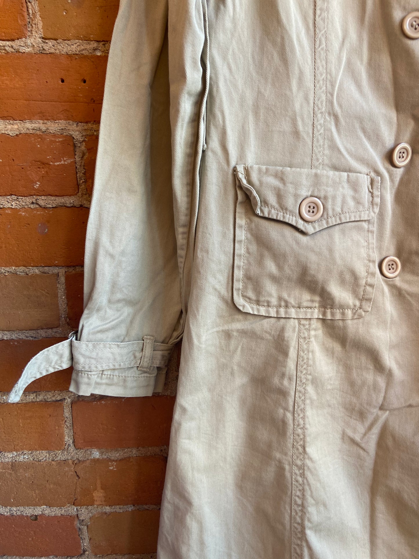 Y2K Seduction Tan Double-Breasted Longline Trenchcoat