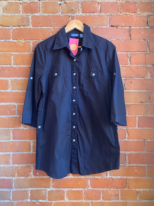 Y2K Tres You Black Half-Sleeve Longline Blouse