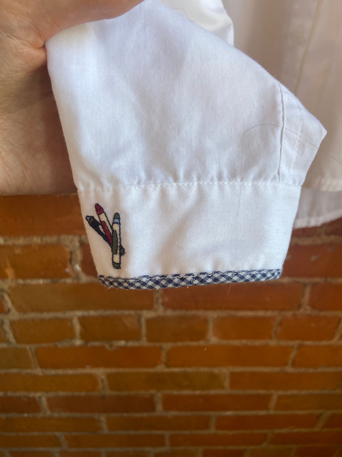 1990s/Y2K Northern Reflections White Button Up Shirt With Teacher Embroidery