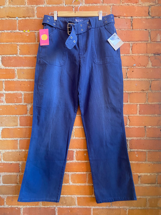 1990s/Y2K b.u.m equipment Navy Blue Wide Leg Pants With Matching Grommet Belt
