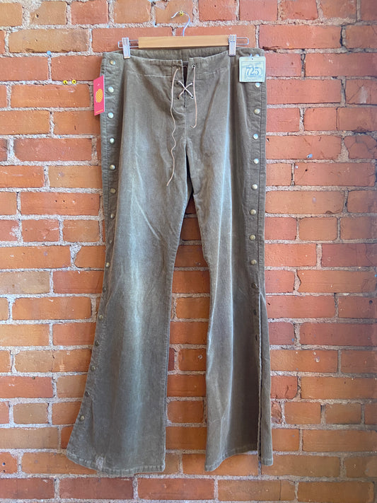 1990s/Y2K 725 Originals Brown Corduroy Flare Pants With Lace Up Waist and Side Snaps