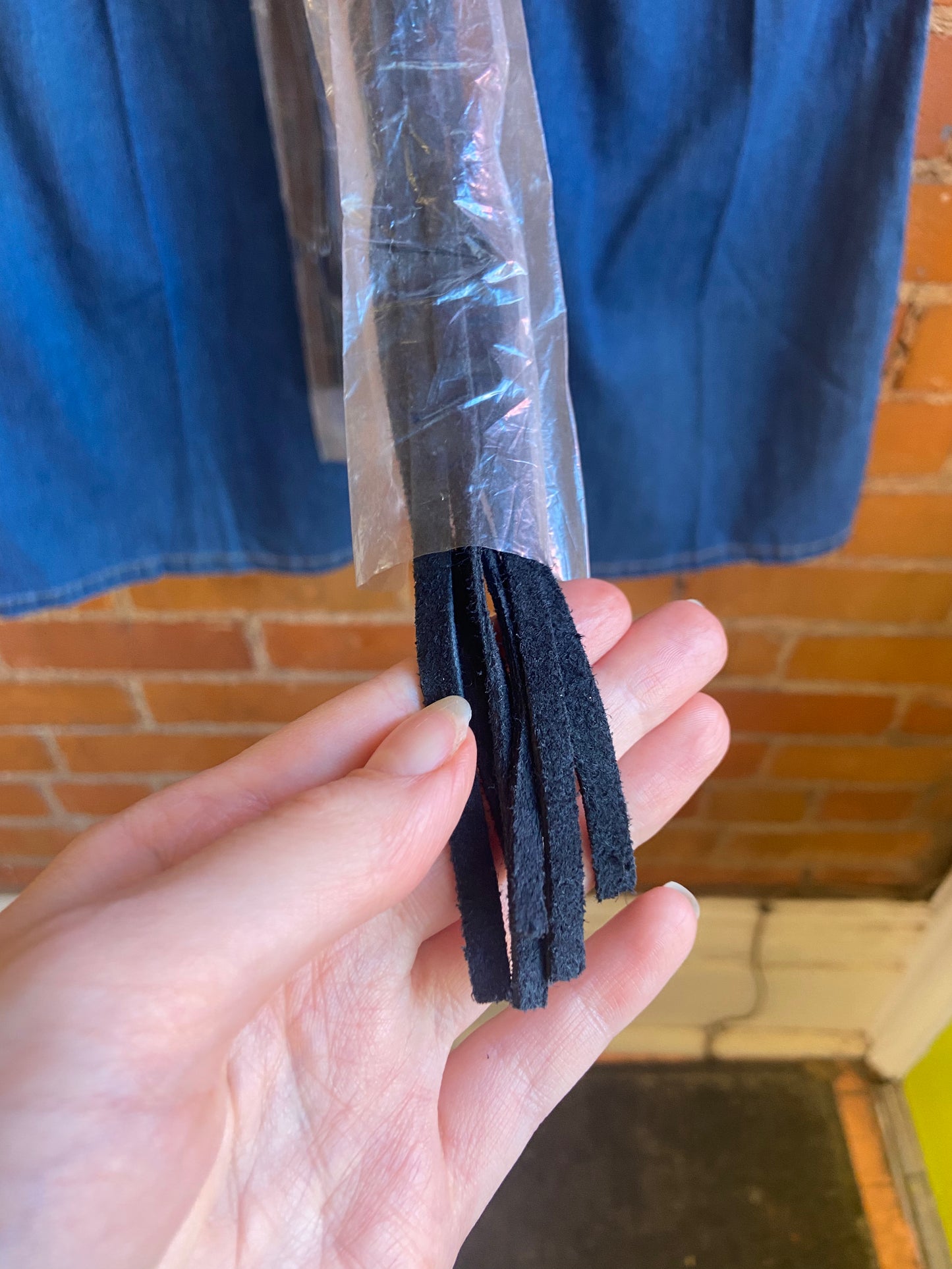 1990s/Y2K 725 Originals Mid Wash Flare Jeans With Black Suede Fringe Belt