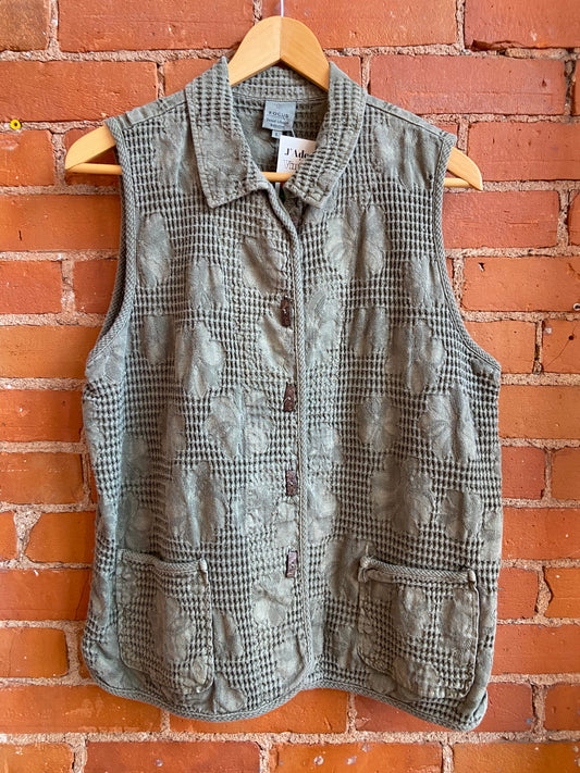 Focus Button Up Vest Dusty Green