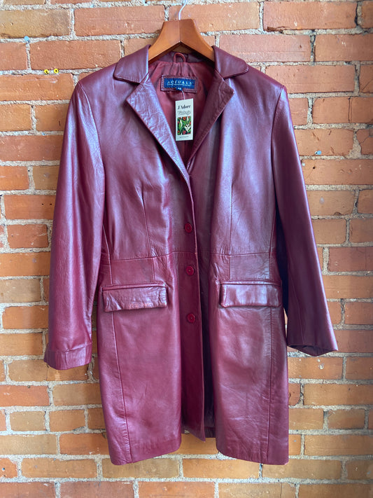 Maroon Leather Car Coat