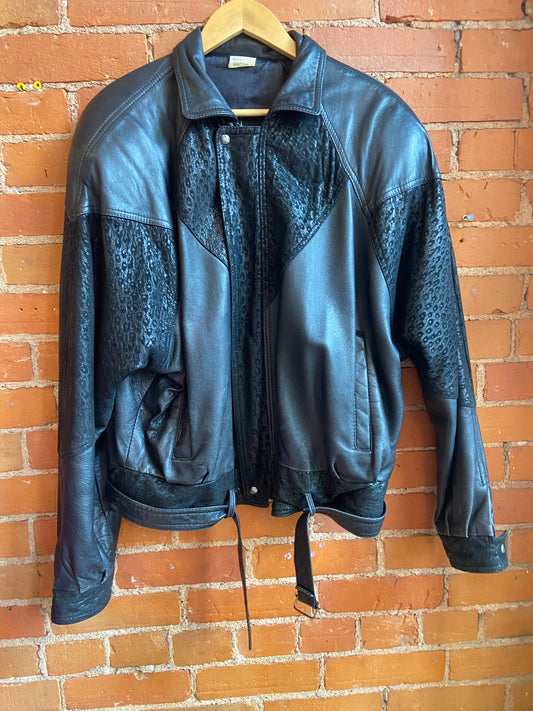 Black Leather Jacket with Animal Print