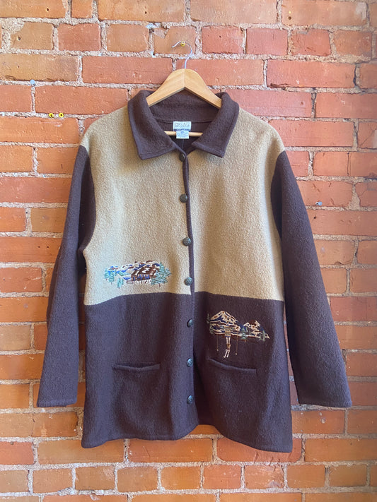 Brown Wool Embroidered Mountain Skiing Sweater
