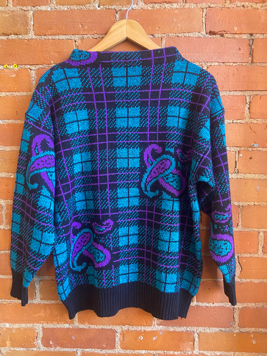 Colourful Plaid Turtle Neck Sweater