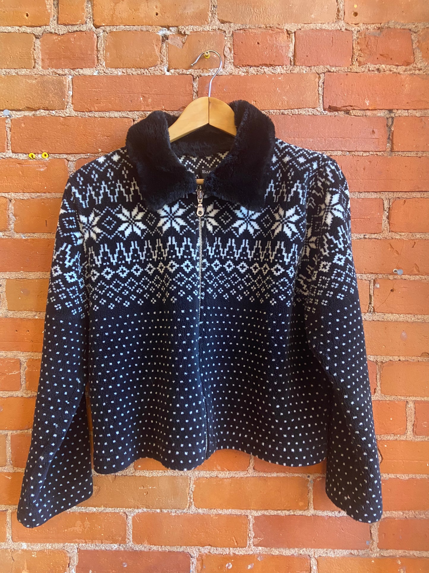 Black Snowflake Zip up Sweater