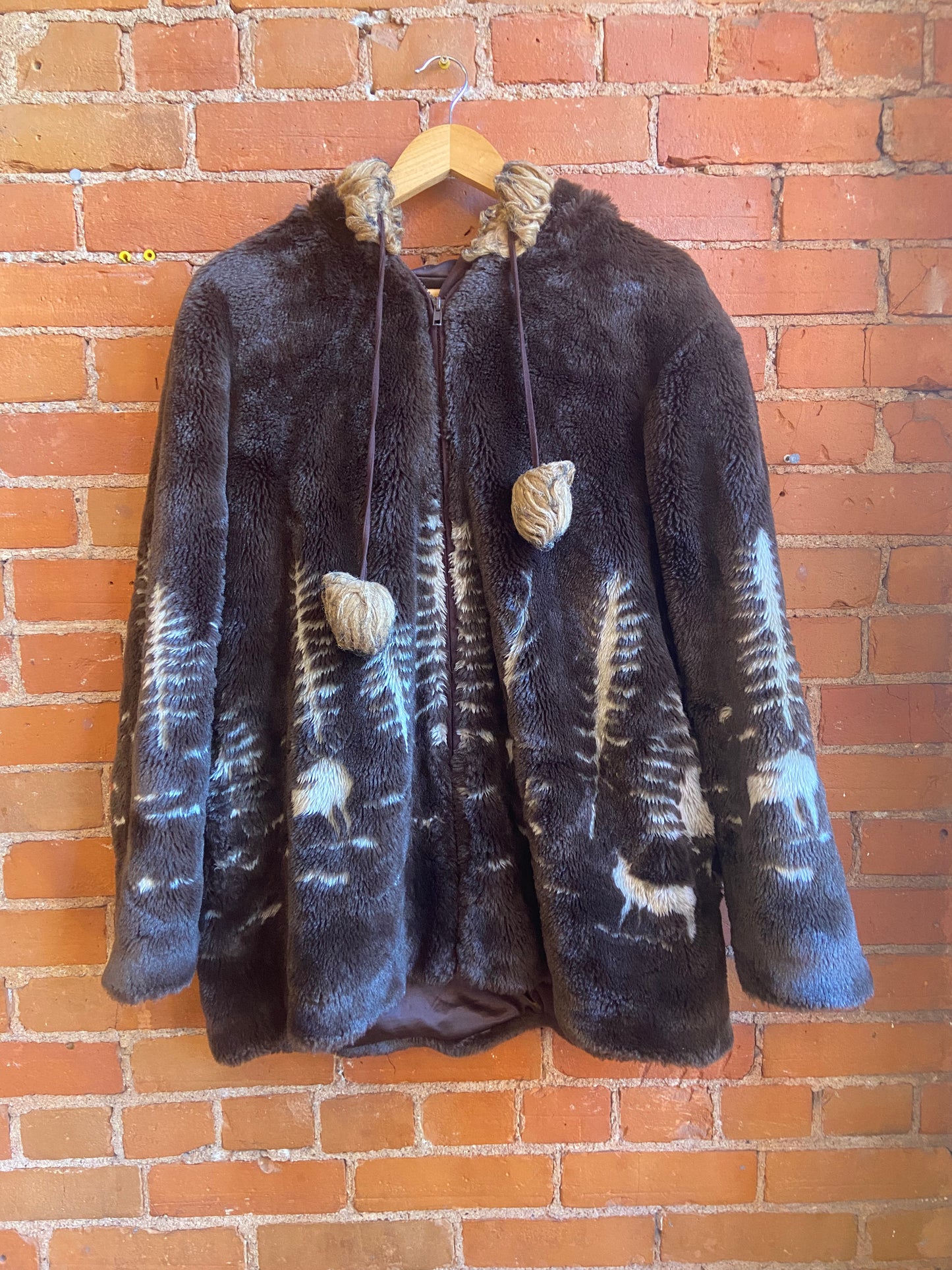 Hooded Deer & Tree Faux Fur coat