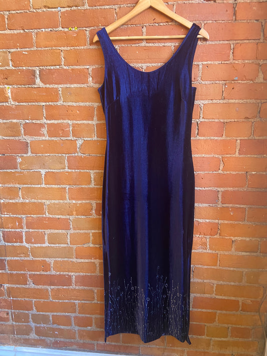 Navy Blue Velvet Dress with Scarf