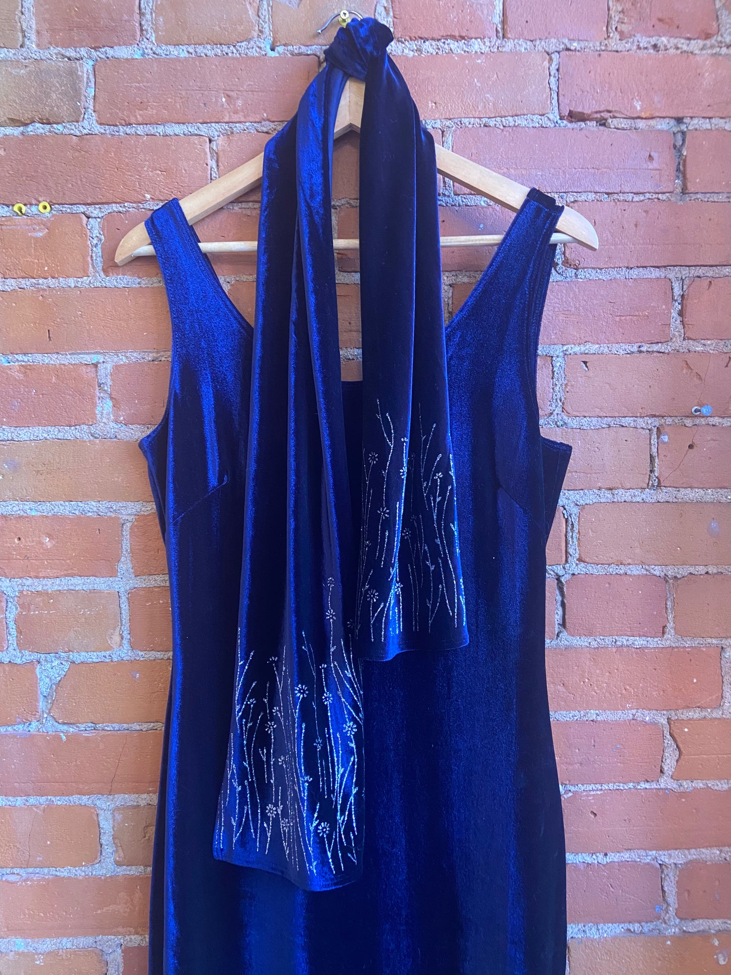 Navy Blue Velvet Dress with Scarf