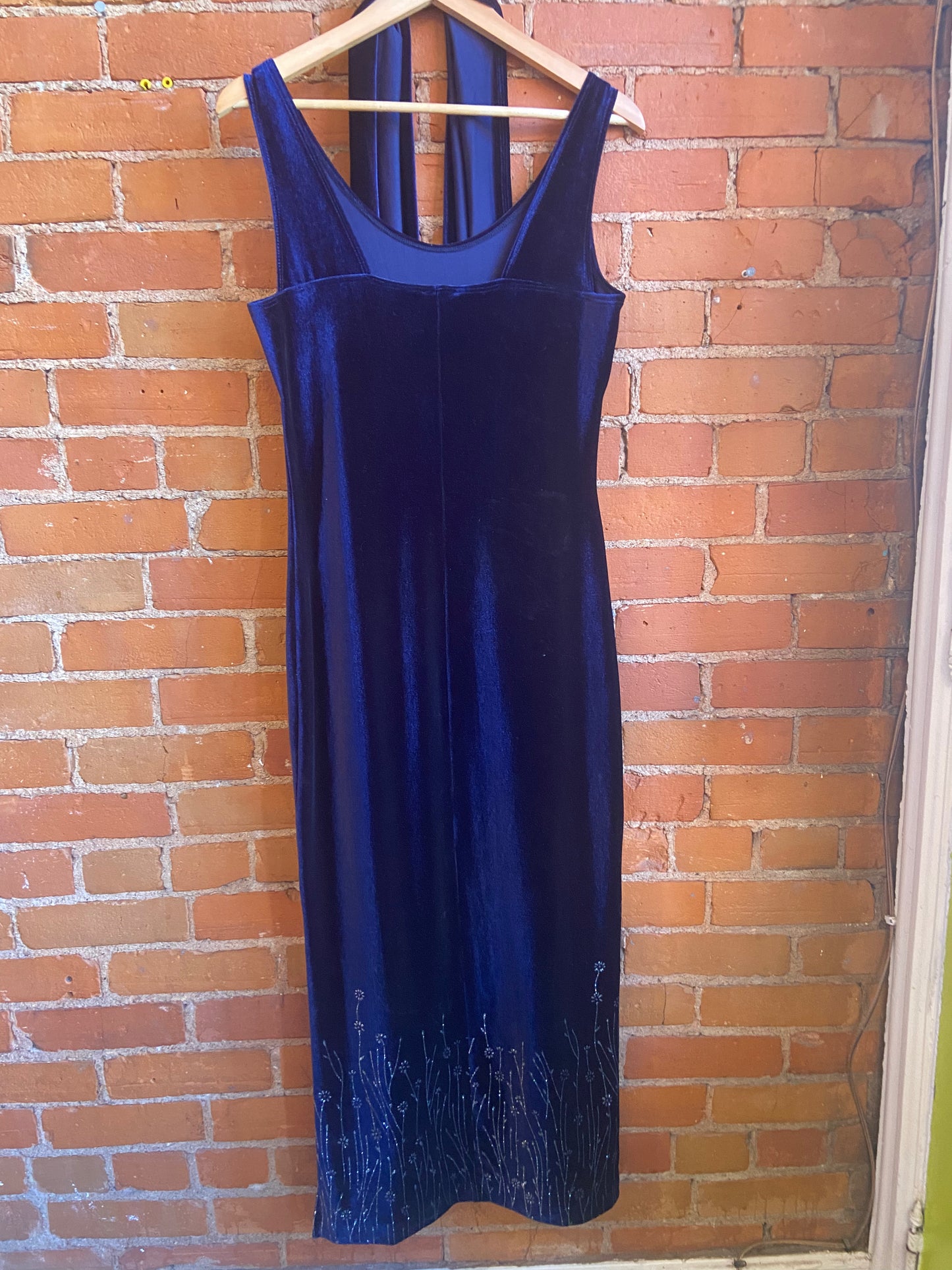 Navy Blue Velvet Dress with Scarf