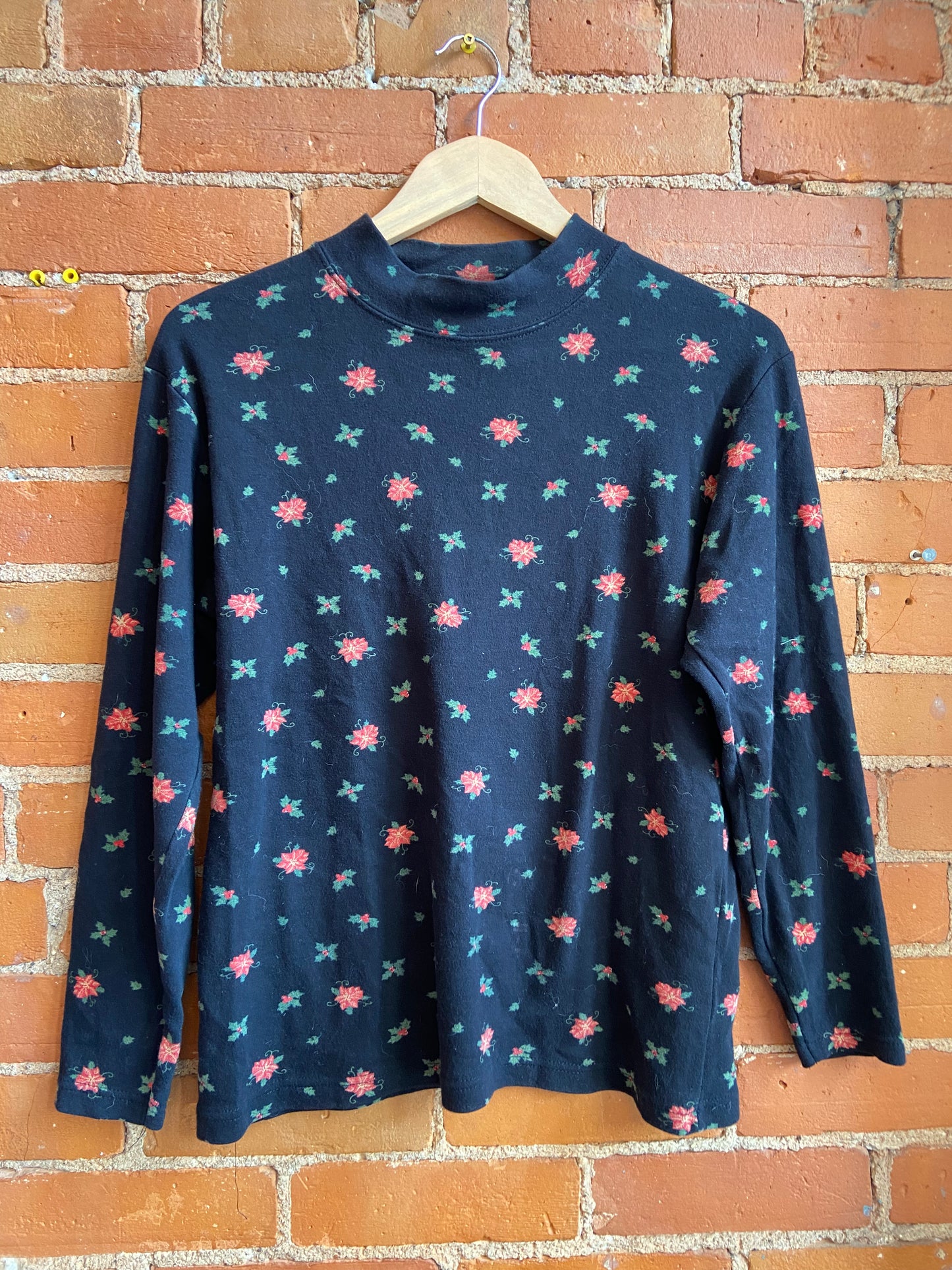 Black Mistletoe Mock Neck Top