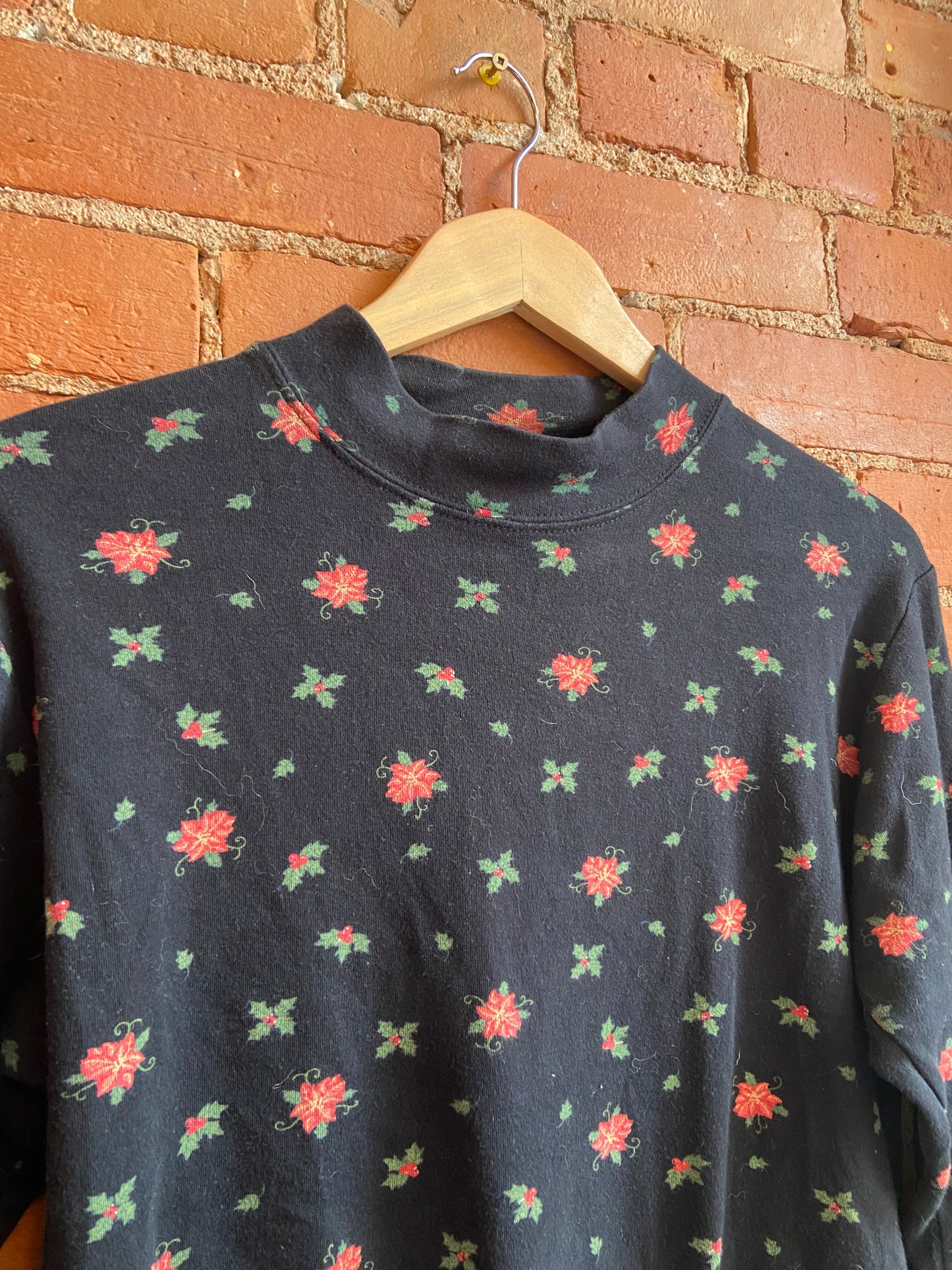 Black Mistletoe Mock Neck Top