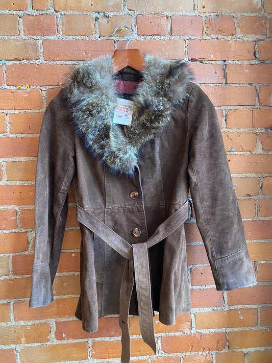 Brown Suede Jacket With Fur Trim