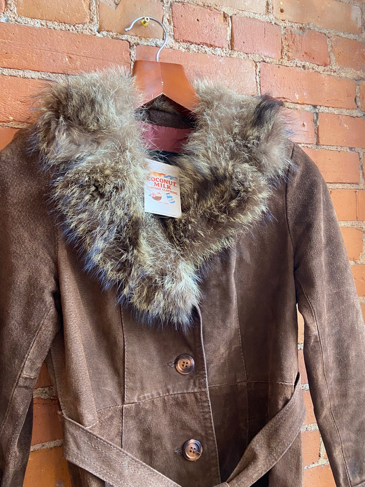 Brown Suede Jacket With Fur Trim