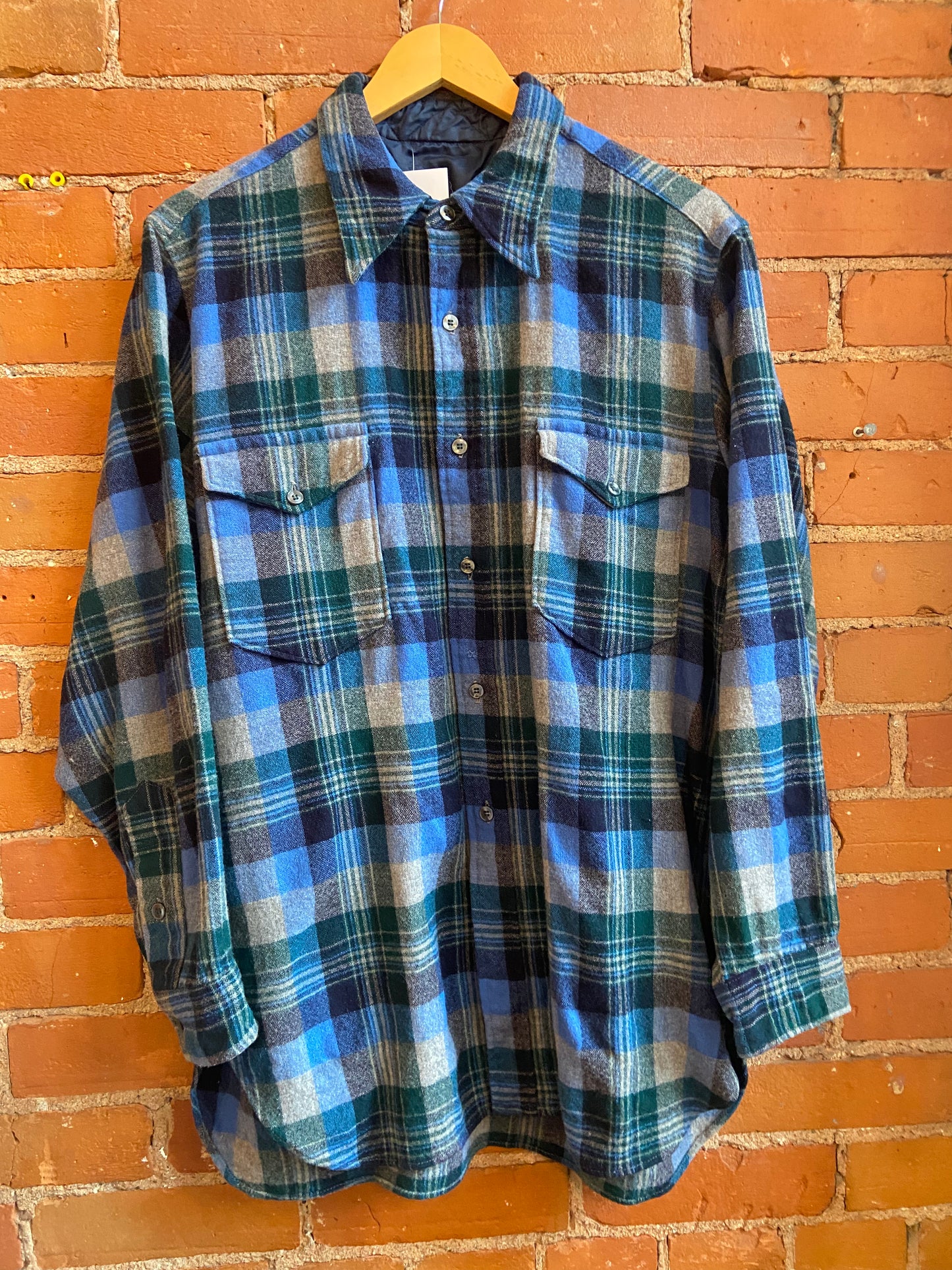 *Blue Plaid Wool Flannel Button-Up