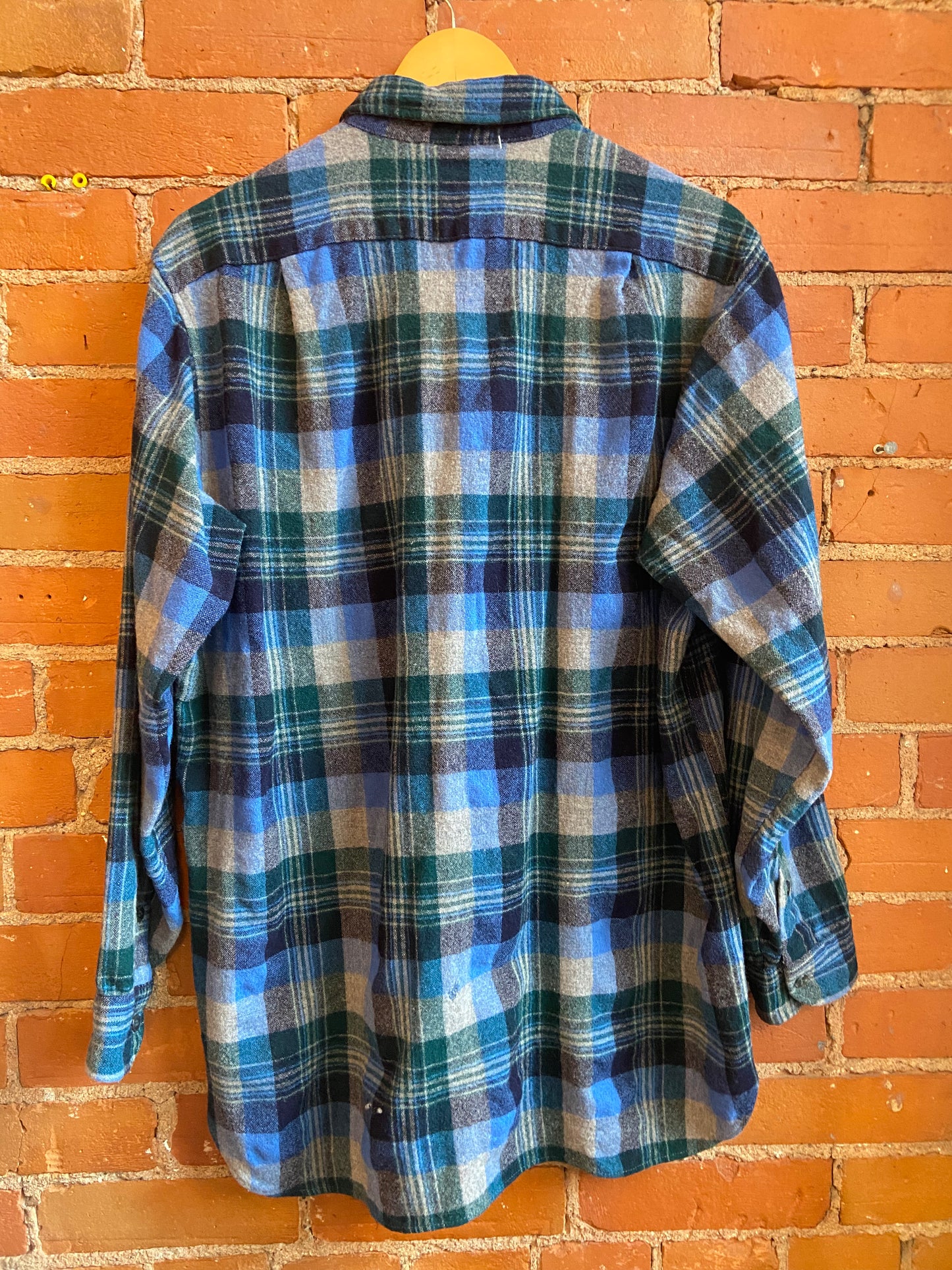 *Blue Plaid Wool Flannel Button-Up