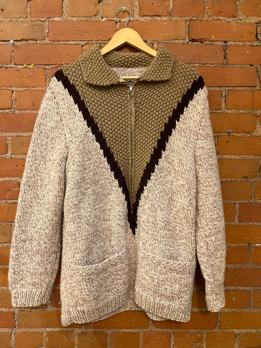 Beige Mary Maxim 3/4 Zip Wool Sweater