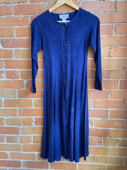 90s Deep Purple Embroidered Dress
