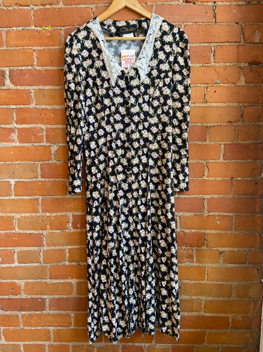 90s Floral Lace Collar Maxi