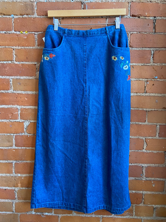 90s Embroidered Denim Maxi